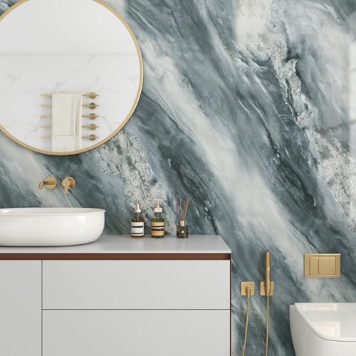 Stickyart Liquid Marble Contact Paper Gray Blue for Kitchen Desk Bathroom
| Waterproof Glossy Vinyl Marble Wallpaper fr