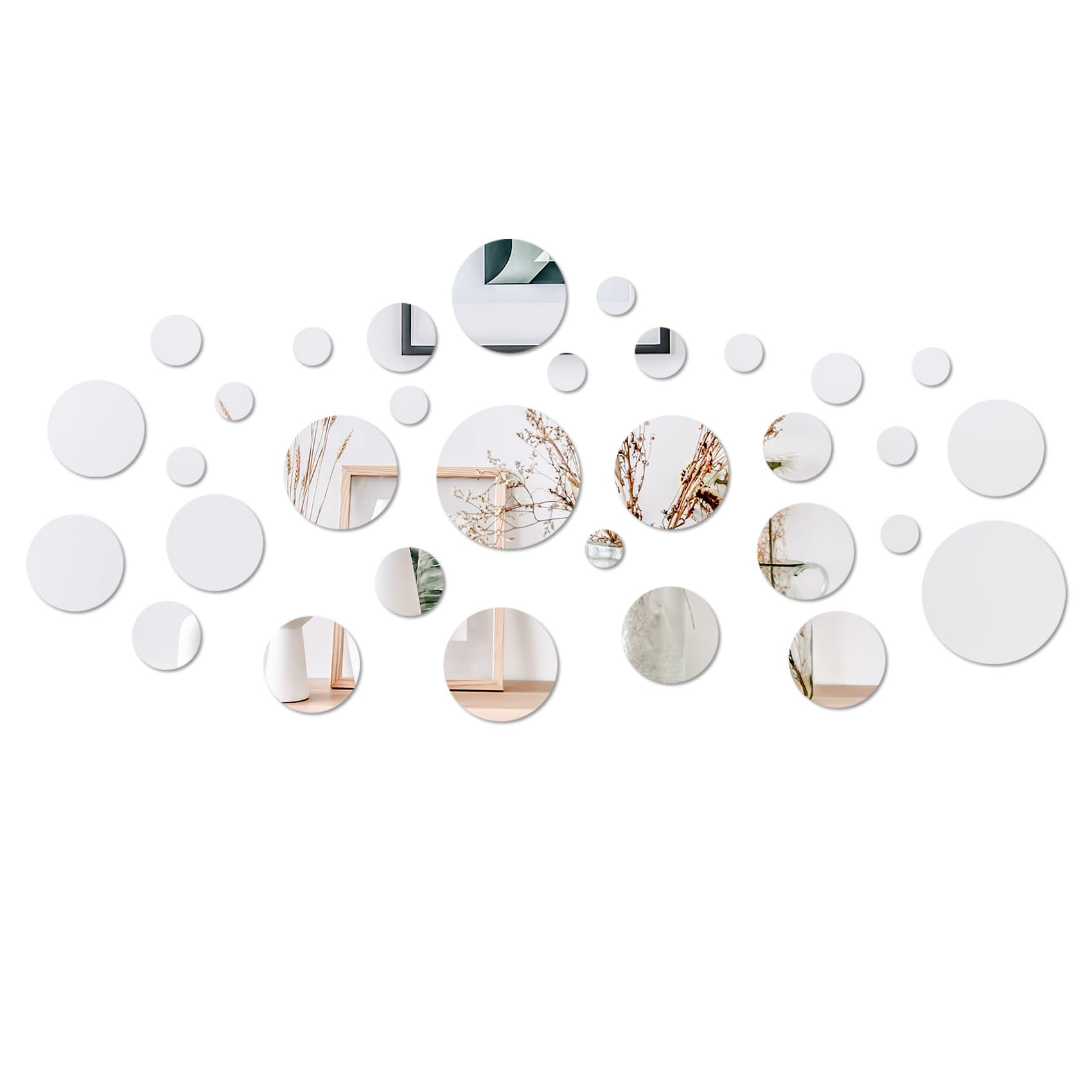 CEYAZYE Round Wall Mirror Tiles, Self Adhesive Acrylic Mirrors, 32 PCS Peel and Stick Home Decor for Living Room Bedroom