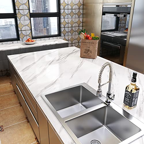 YENHOME Waterproof Self Adhesive Marble Peel and Stick Wallpaper for Countertops Kitchen Bathroom Cabinet Glossy Vinyl C