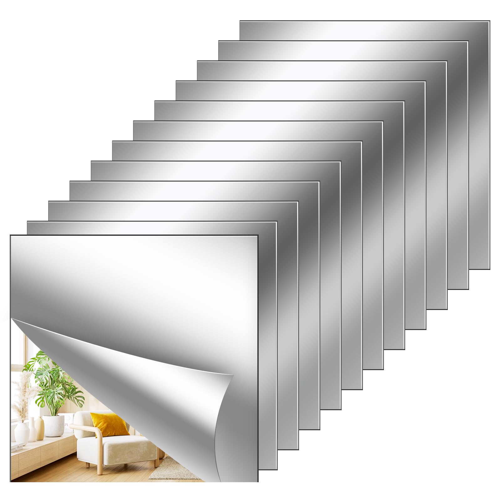 12Pack Acrylic Flexible Mirror Sheets for Home Wall DIY Decor
| Square Cuttable Wall Stickers Non Glass Safety Reflecti