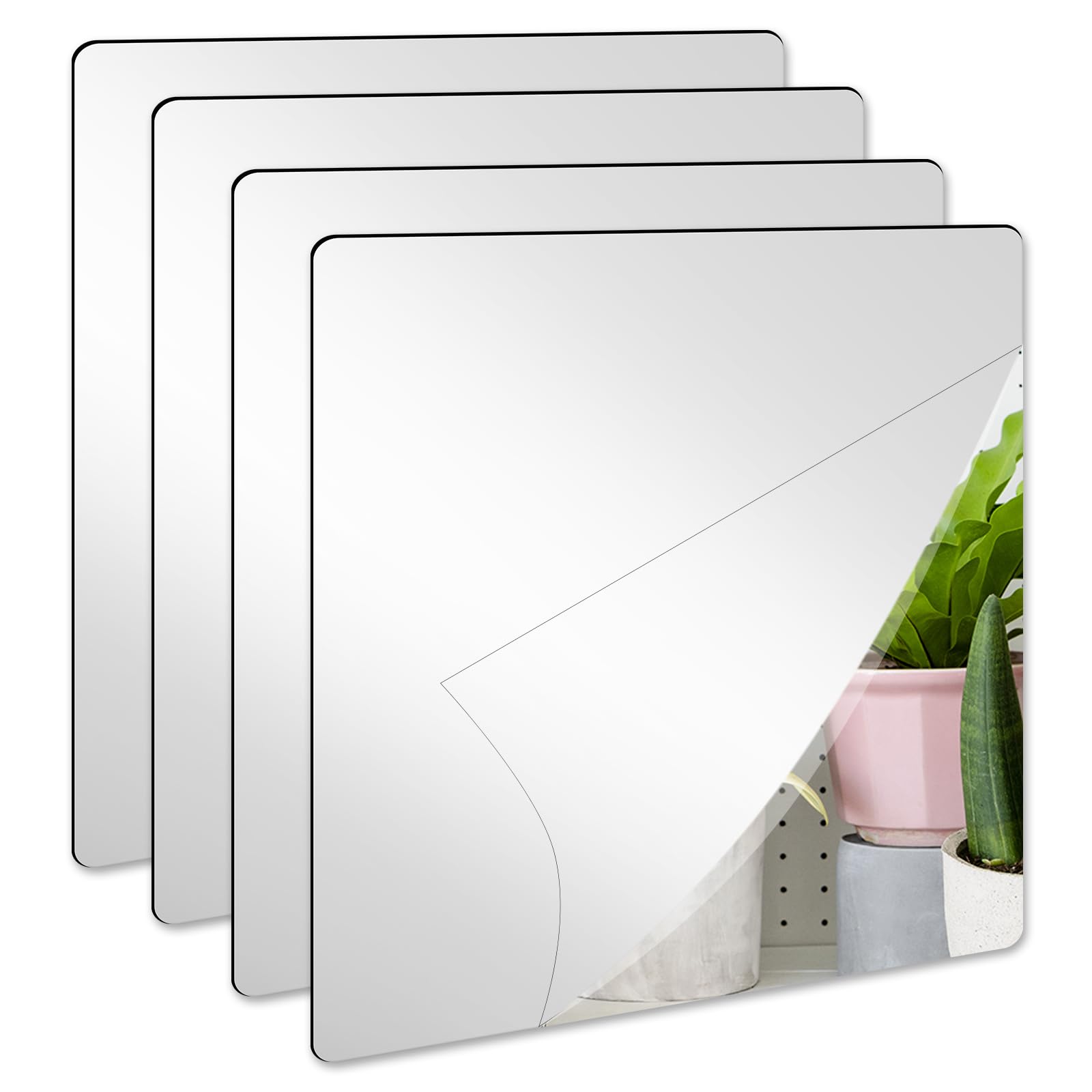 Cobee Unbreakable Acrylic Mirror 8x8inch 4 Pcs Flexible Mirror Tiles for Kid Room Home Door