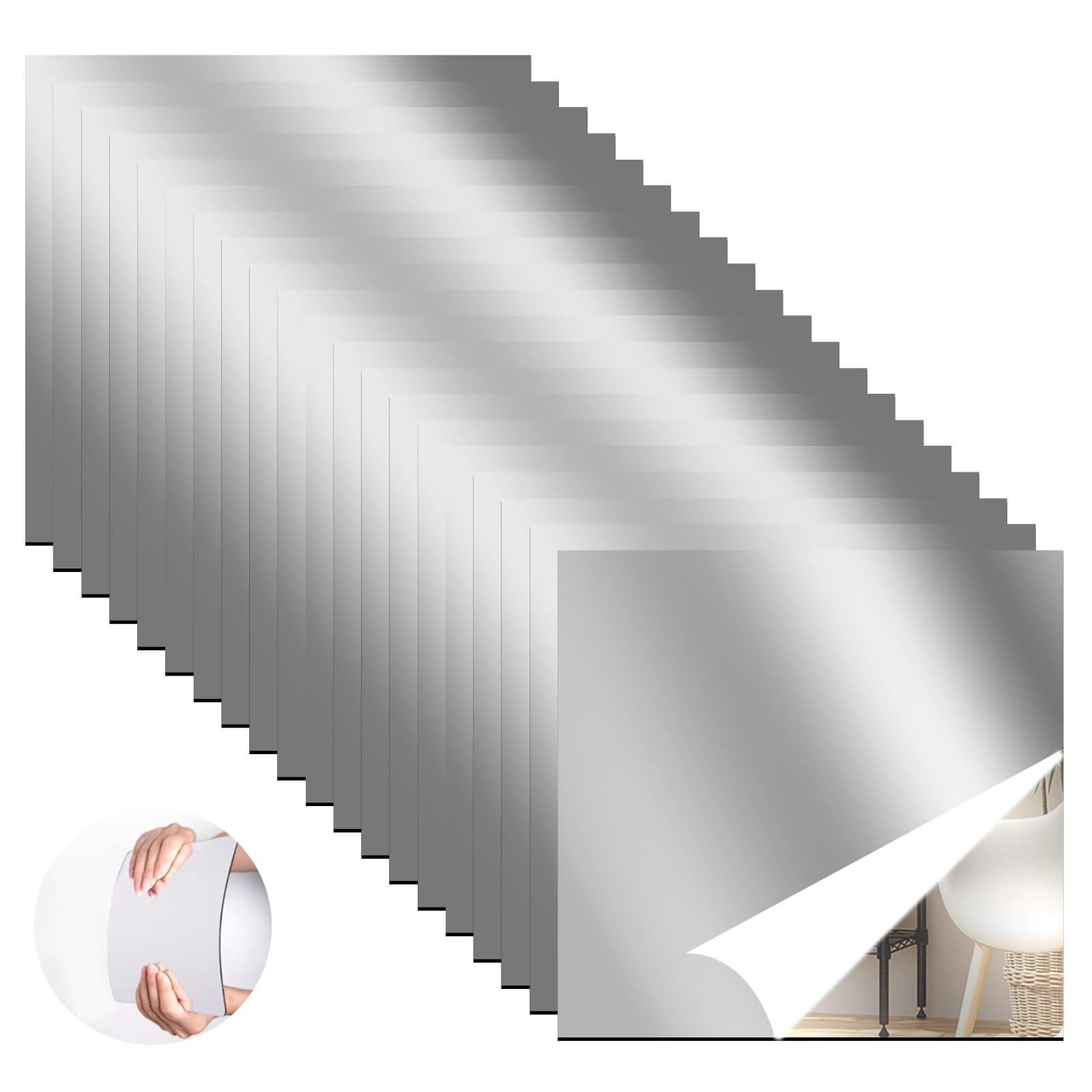 20 Pcs 12 x 12 Acrylic Flexible Mirror Sheets for Home Fitness Mirror Decor
| Self Adhesive Wall Mirror Tiles for Home