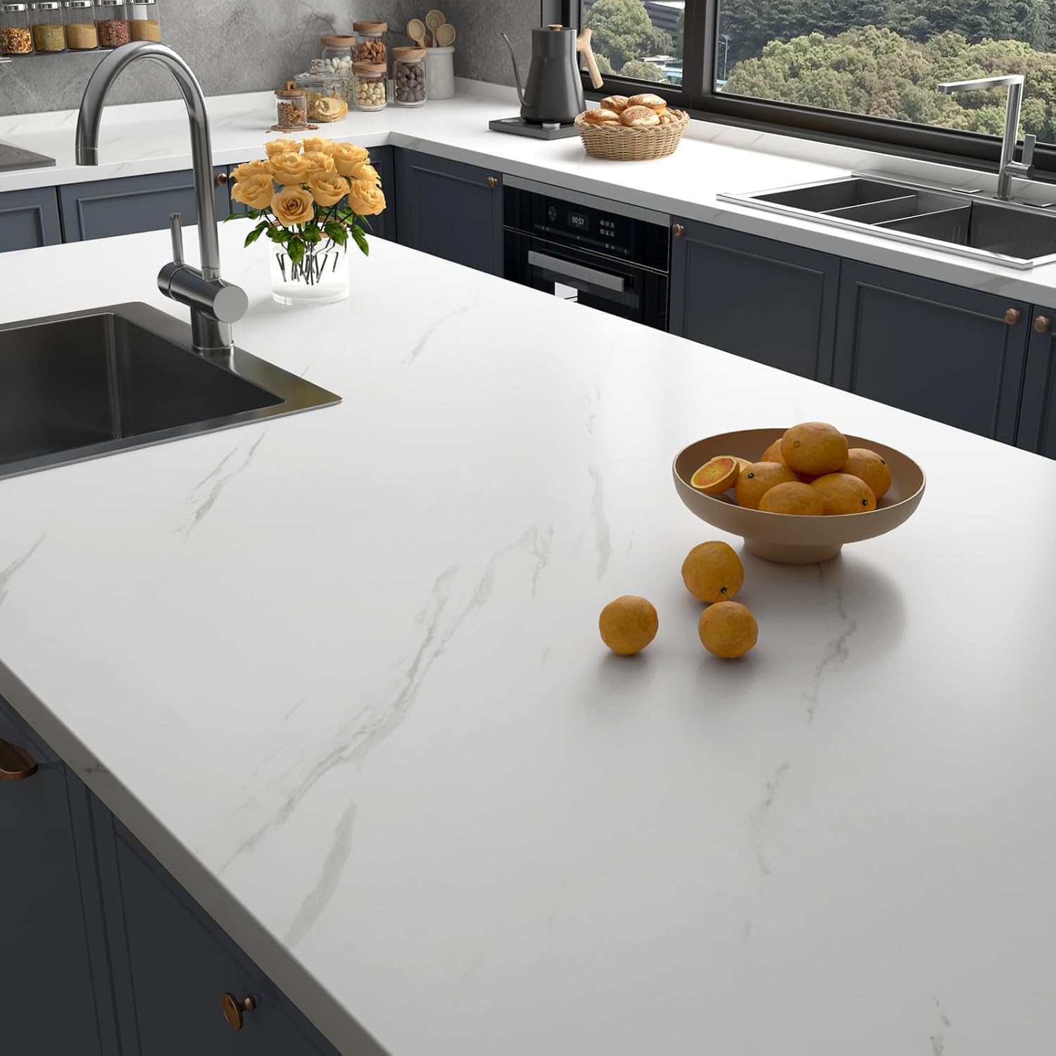 Stickyart Waterproof Marble Countertops Wallpaper for Kitchen Bathroom Removable Self Adhesive Peel and Stick White Marb