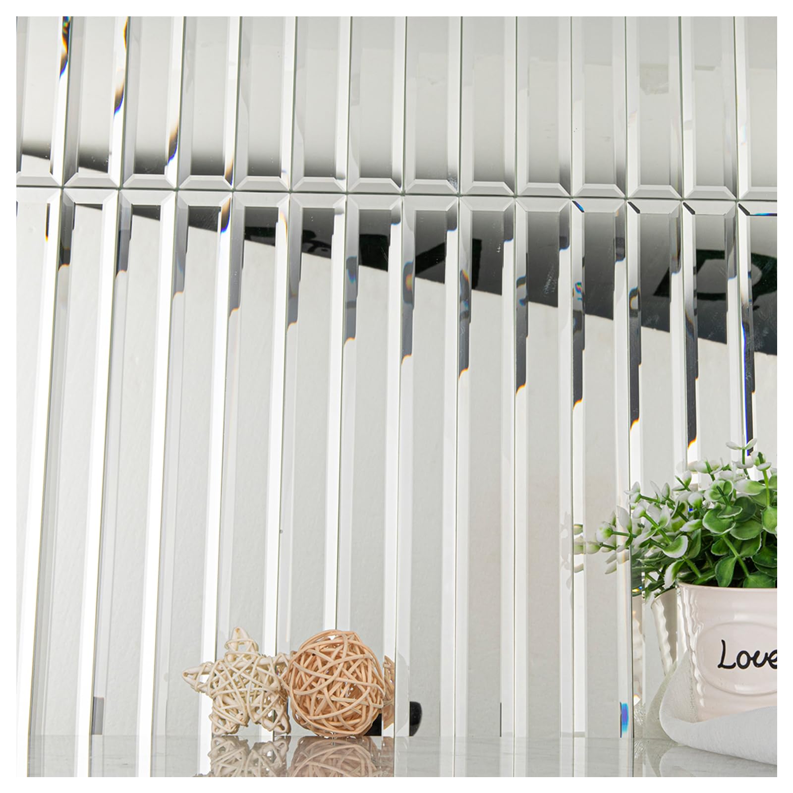 Lovdeco Peel and Stick Mirror Tile for Kitchen and Bathroom Backsplash (1.2 x 12 Inches, 5 Pieces, 5 SQ.FT.)  
Lovdeco P