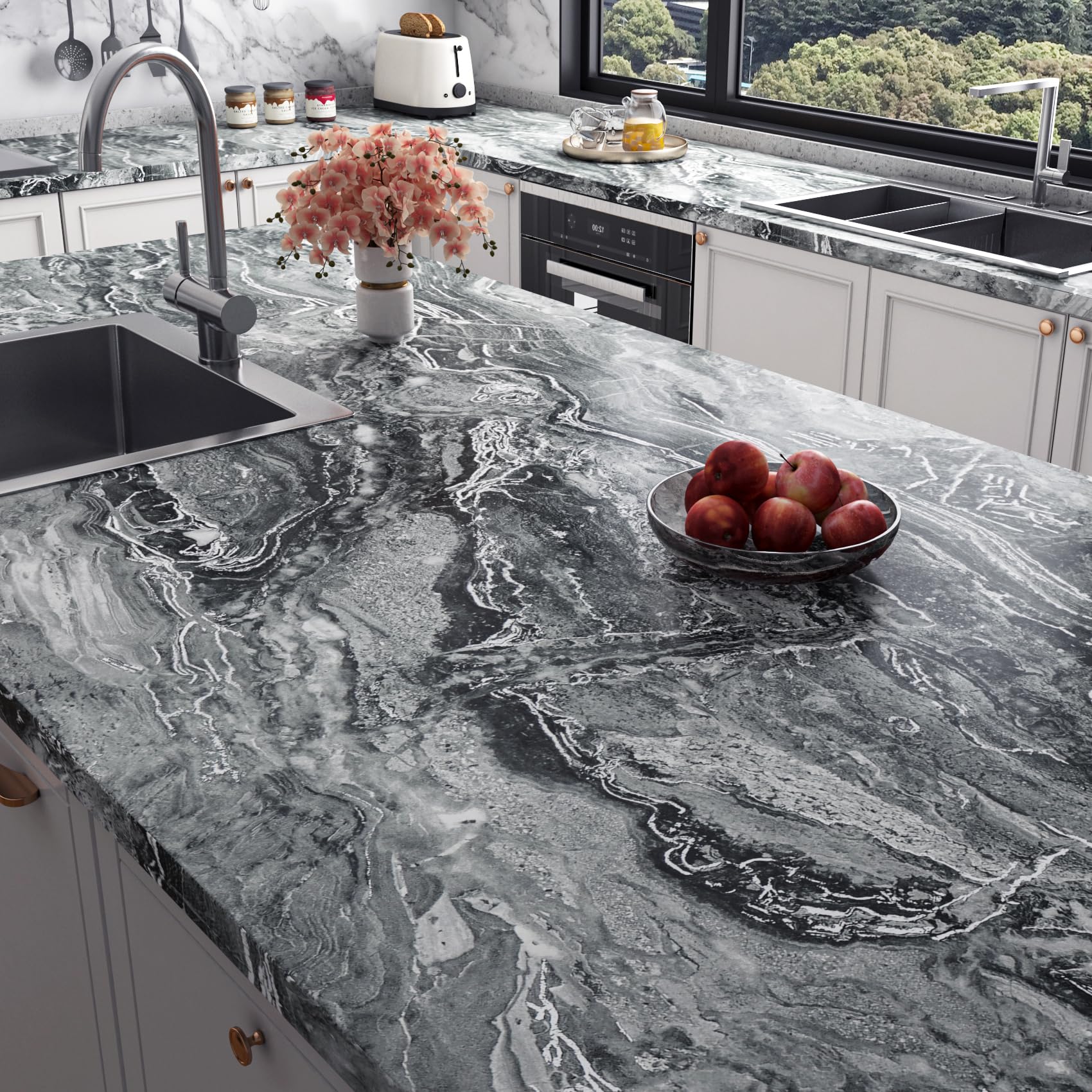  Stickyart Silver Black Marble Contact Paper Liquid Marble Contact Paper for Cabinets and Countertops
| Stickyart Marble