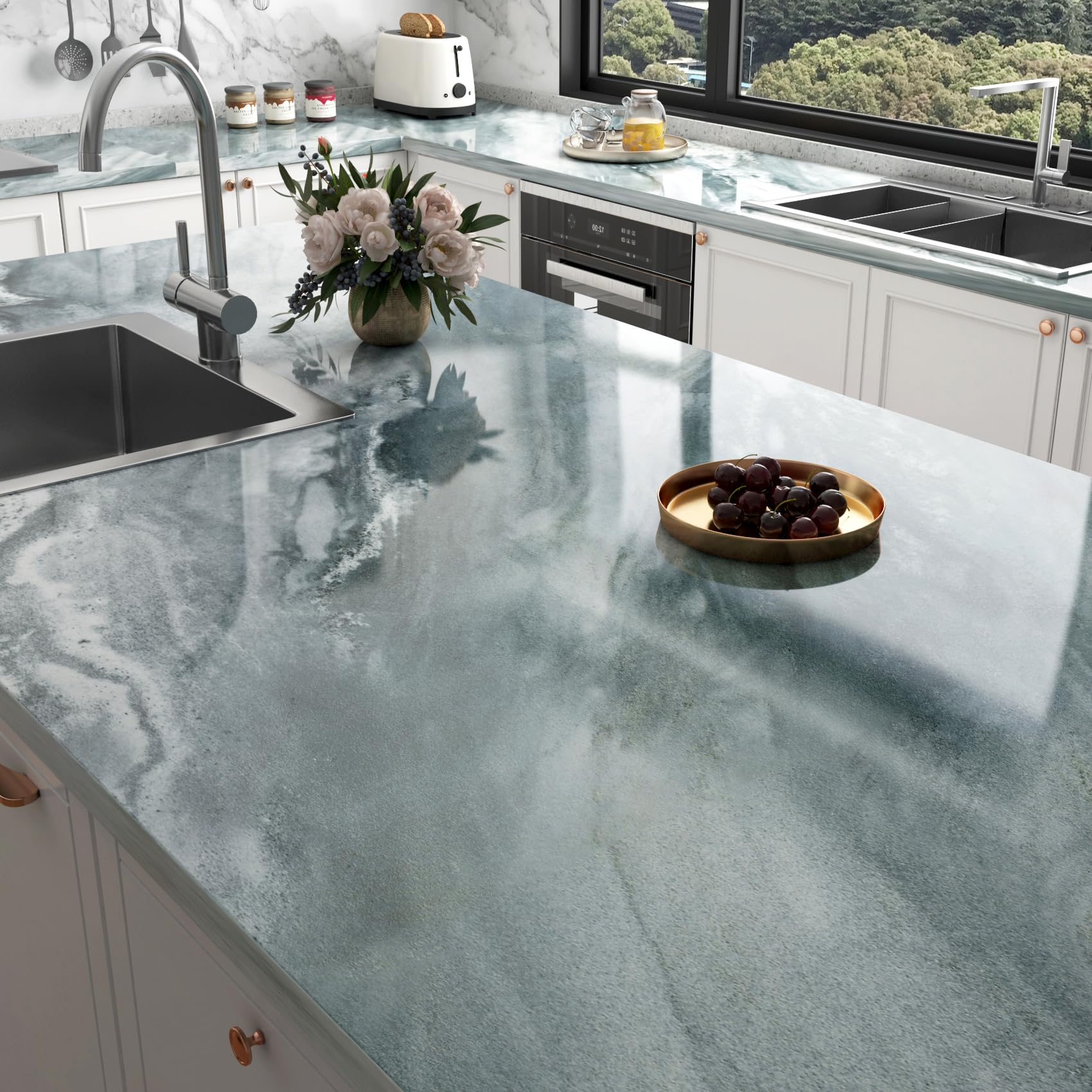  Stickyart Liquid Marble Contact Paper Gray Blue for Kitchen Desk Bathroom
| Waterproof Glossy Vinyl Marble Wallpaper fr